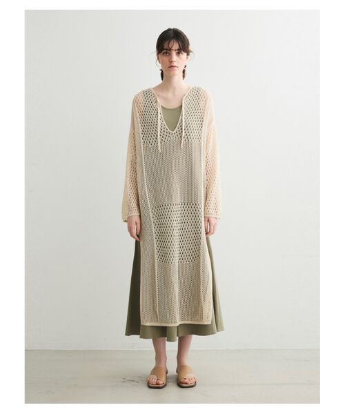 three dots / スリードッツ ドレス | Cotton linen mesh l/s dress | 詳細10