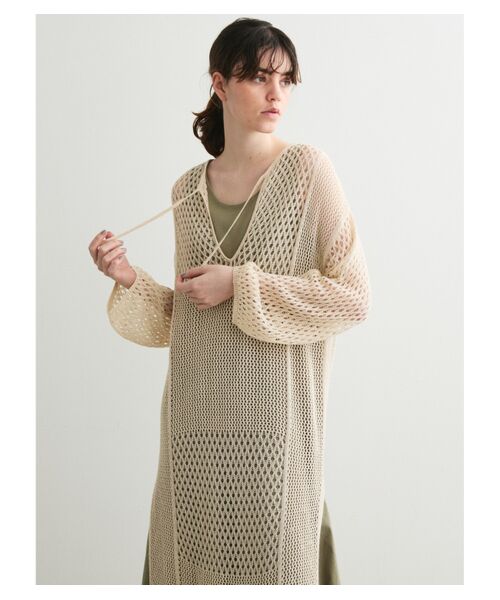 three dots / スリードッツ ドレス | Cotton linen mesh l/s dress | 詳細6