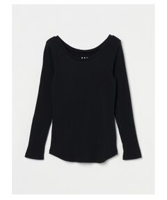 Pleats rib l/s open neck tee