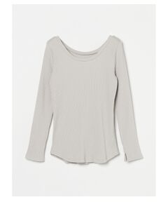 Pleats rib l/s open neck tee