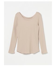 Pleats rib l/s open neck tee