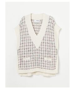 Color tweedy sweater loose vest