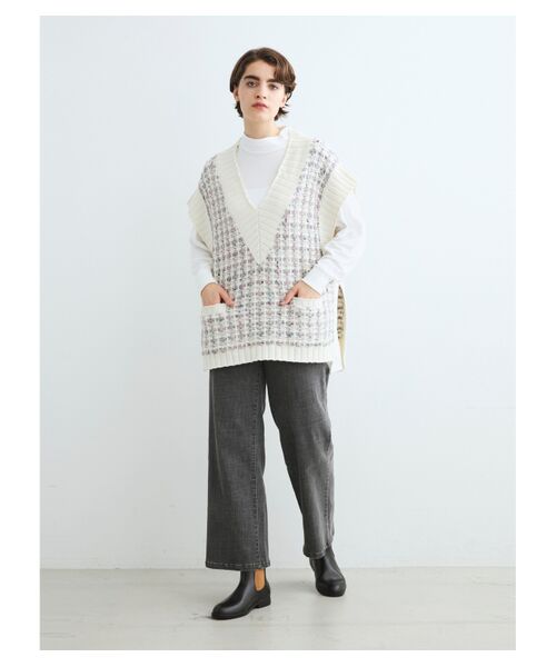 three dots / スリードッツ ニット・セーター | Color tweedy sweater loose vest | 詳細10