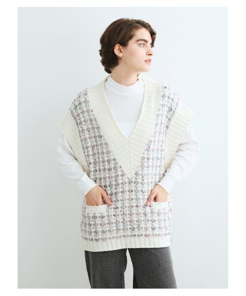 three dots / スリードッツ ニット・セーター | Color tweedy sweater loose vest | 詳細6