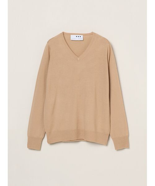 three dots / スリードッツ ニット・セーター | Merino superfine l/s v neck(sweet beige)