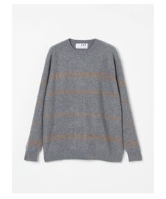 three dots / スリードッツ ニット・セーター | Men's recycled cashmere border crew neck