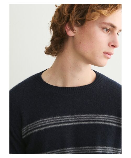 three dots / スリードッツ ニット・セーター | Men's recycled cashmere border crew neck | 詳細7