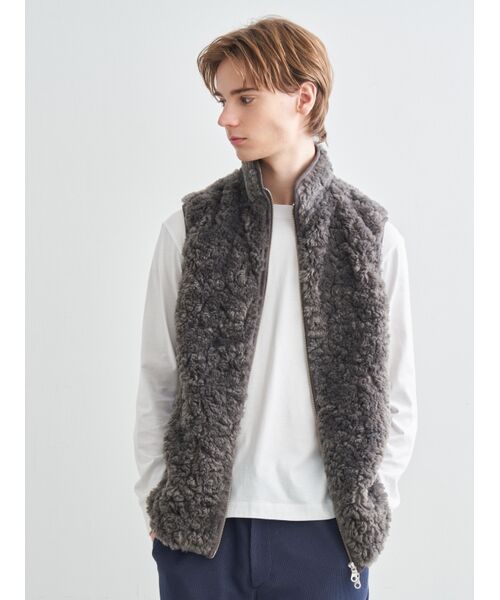 Men's upcycle eco fur zip vest （その他アウター）｜three dots