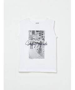 three dots / スリードッツ その他トップス | Graphic sleeveless tee by AKIRA KOBAYASHI