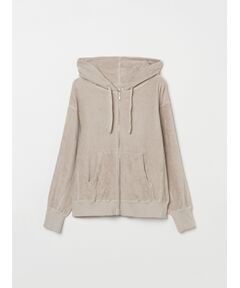 Long staple pile zip up hoody