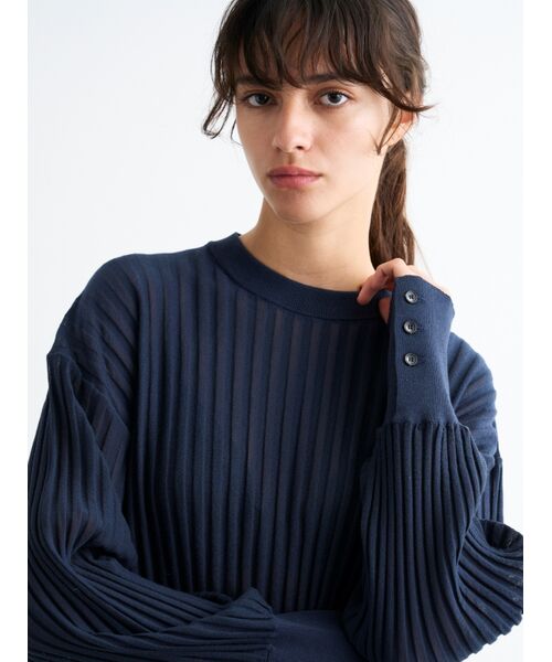 three dots / スリードッツ ニット・セーター | Sheer pleats l/s pullover | 詳細8