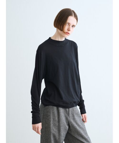 three dots / スリードッツ Tシャツ | Smile stretch jersey mock neck T | 詳細7