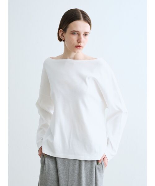 three dots / スリードッツ ニット・セーター | Silky cotton knit boat neck tee | 詳細6