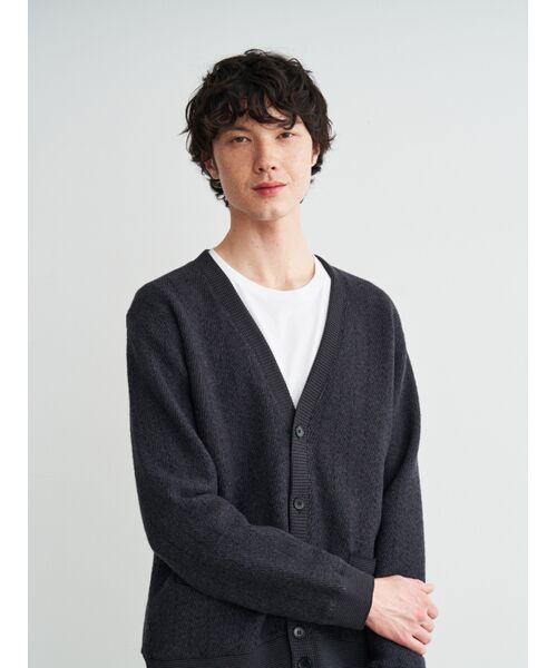 three dots / スリードッツ カーディガン・ボレロ | Men'sboiled herringbone v neck cardigan | 詳細8