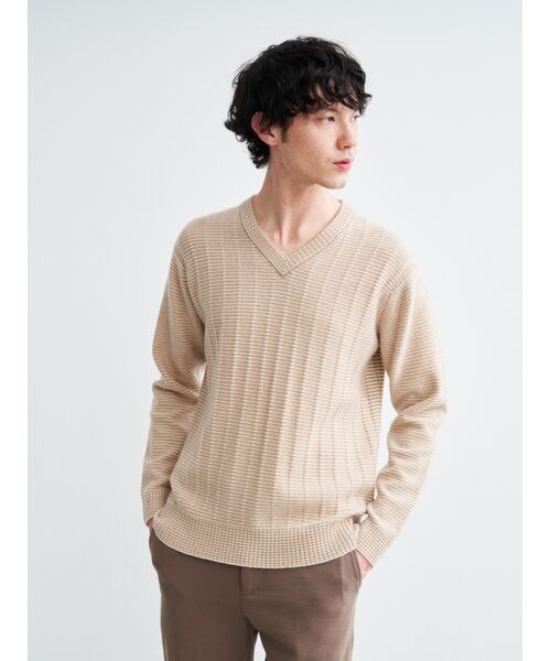 three dots / スリードッツ ニット・セーター | Men's crazy border l/s v neck | 詳細6