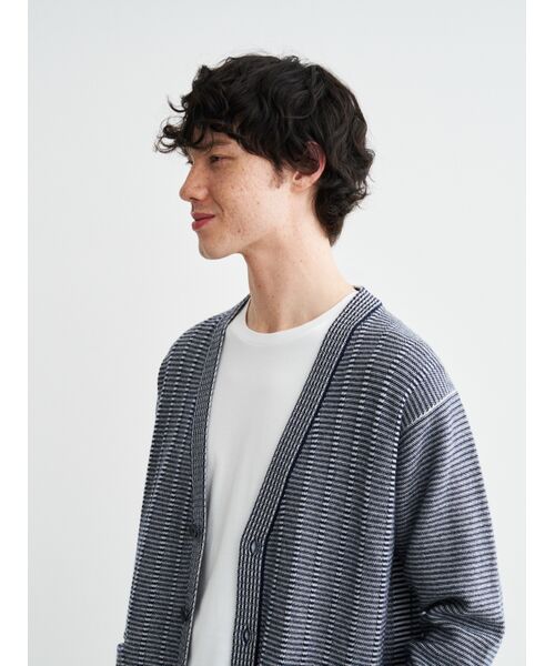 three dots / スリードッツ カーディガン・ボレロ | Men's crazy border vneckcardigan | 詳細7