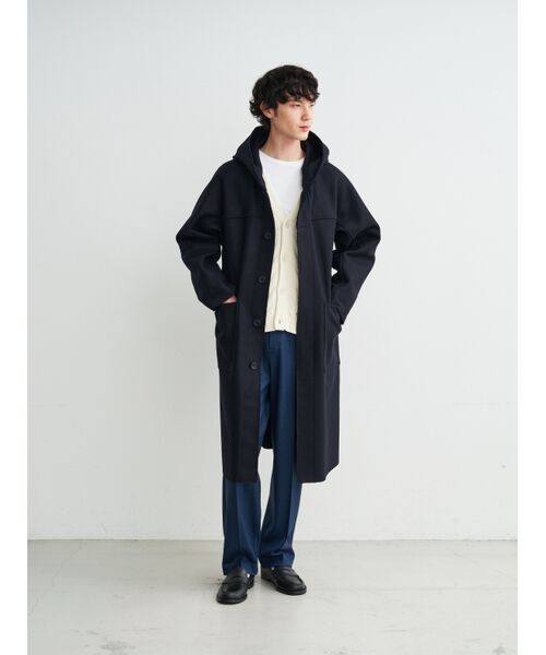 three dots / スリードッツ ニット・セーター | Men's fine merino melton hoodie coat | 詳細9