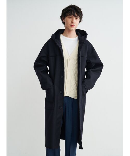 three dots / スリードッツ ニット・セーター | Men's fine merino melton hoodie coat | 詳細6