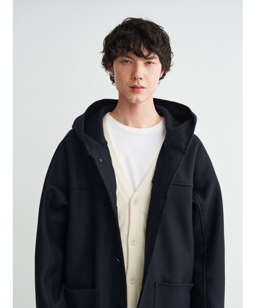 three dots / スリードッツ ニット・セーター | Men's fine merino melton hoodie coat | 詳細8