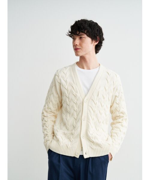 three dots / スリードッツ カーディガン・ボレロ | Men's tasmania cable cardigan | 詳細6