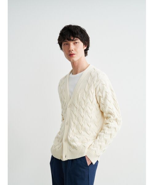 three dots / スリードッツ カーディガン・ボレロ | Men's tasmania cable cardigan | 詳細7