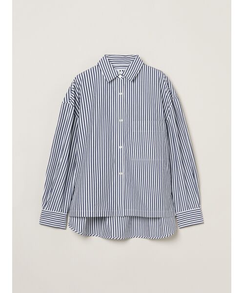 three dots/スリードッツ Broad stripe loose shirt navy/white S three dots/スリードッツ Broad stripe loose shirt navy/white S
