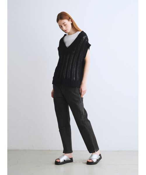 three dots / スリードッツ ニット・セーター | Mesh cotton sweater vest | 詳細9
