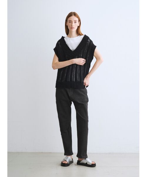 three dots / スリードッツ ニット・セーター | Mesh cotton sweater vest | 詳細10
