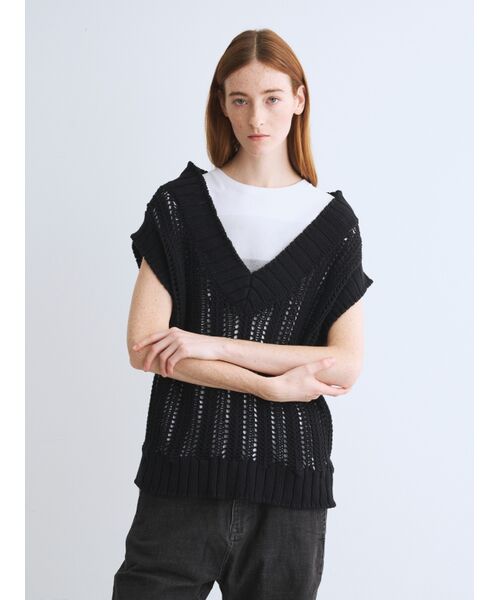 three dots / スリードッツ ニット・セーター | Mesh cotton sweater vest | 詳細6
