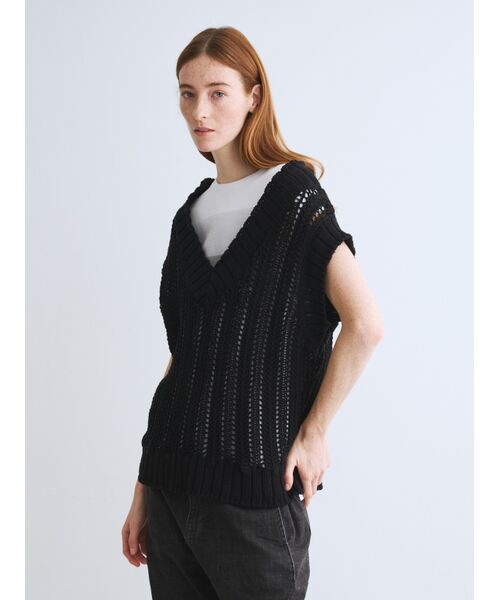 three dots / スリードッツ ニット・セーター | Mesh cotton sweater vest | 詳細7
