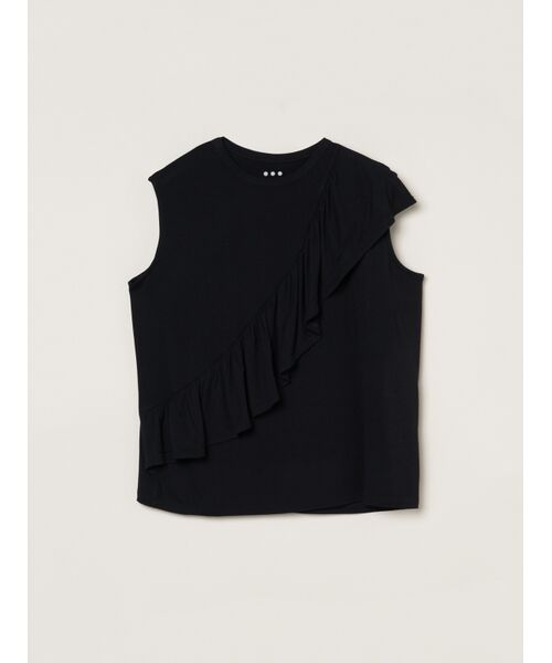 three dots/スリードッツ Travel line ruffle tank black S three dots/スリードッツ Travel line ruffle tank black S