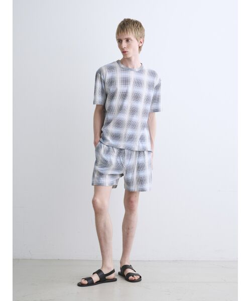 three dots / スリードッツ Tシャツ | Men's shadow check print t-shirt | 詳細9