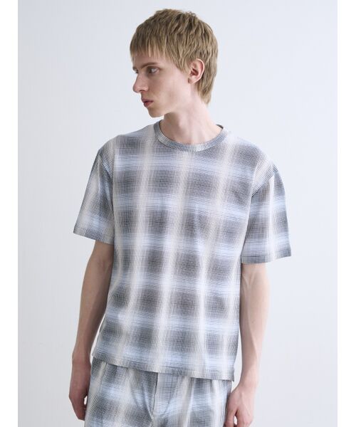 three dots / スリードッツ Tシャツ | Men's shadow check print t-shirt | 詳細6