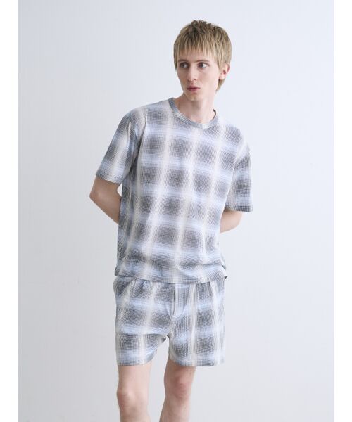 three dots / スリードッツ Tシャツ | Men's shadow check print t-shirt | 詳細8