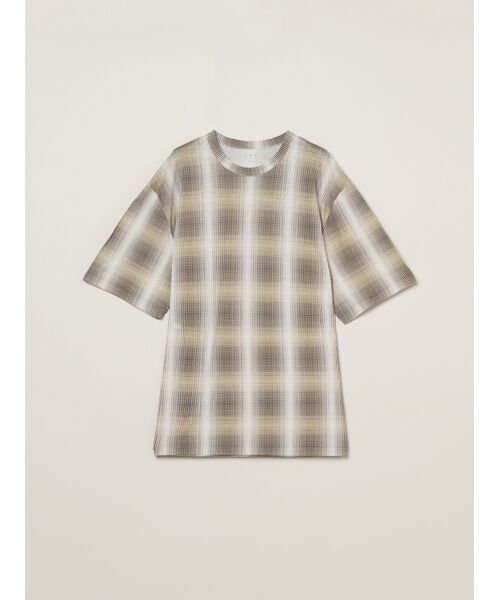 three dots / スリードッツ Tシャツ | Men's shadow check print t-shirt(brown multi)
