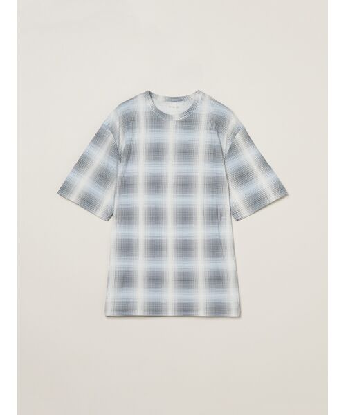 three dots/スリードッツ Men's shadow check print t-shirt blue multi L three dots/スリードッツ Men's shadow check print t-shirt blue multi L