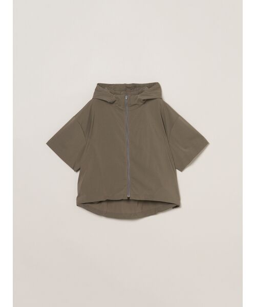 three dots / スリードッツ パーカー | Seaside line half sleeve hoody(dark greige)