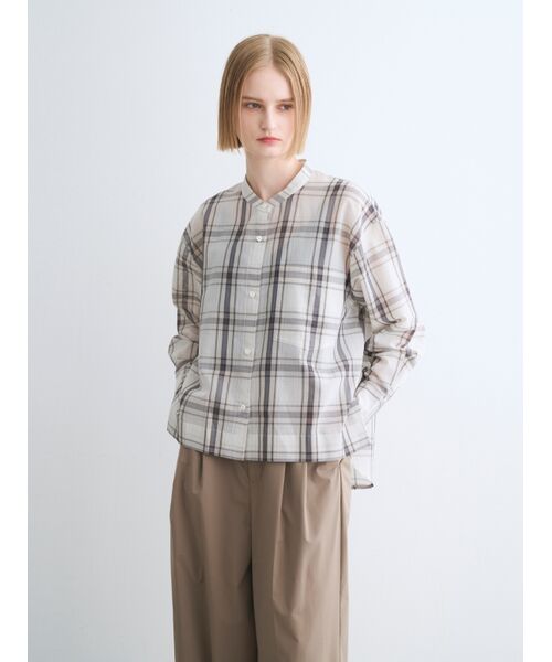 three dots / スリードッツ その他トップス | Sheer cotton band collar shirt | 詳細6