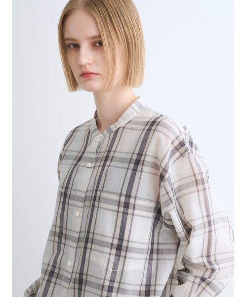 three dots / スリードッツ その他トップス | Sheer cotton band collar shirt | 詳細8