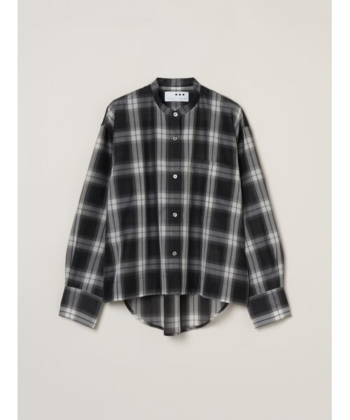 three dots/スリードッツ Sheer cotton band collar shirt black multi S three dots/スリードッツ Sheer cotton band collar shirt black multi S