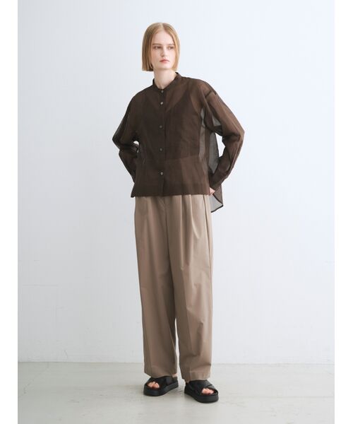 three dots / スリードッツ シャツ・ブラウス | Sheer cotton band collar shirt | 詳細9