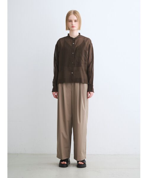 three dots / スリードッツ シャツ・ブラウス | Sheer cotton band collar shirt | 詳細10
