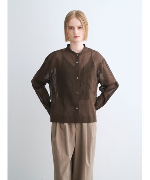 three dots / スリードッツ シャツ・ブラウス | Sheer cotton band collar shirt | 詳細6