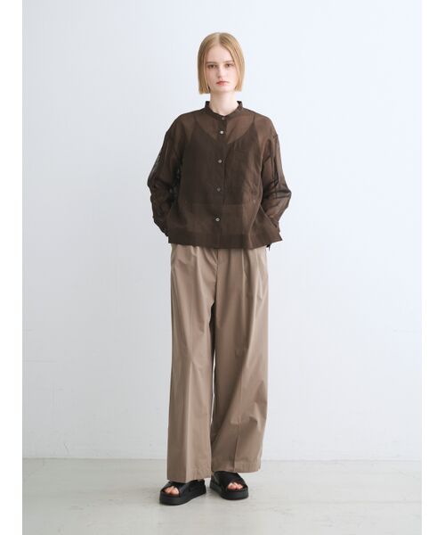 three dots / スリードッツ シャツ・ブラウス | Sheer cotton band collar shirt | 詳細8