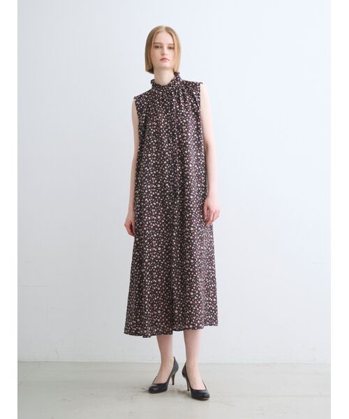 three dots / スリードッツ ドレス | Silky twill gather dress | 詳細6