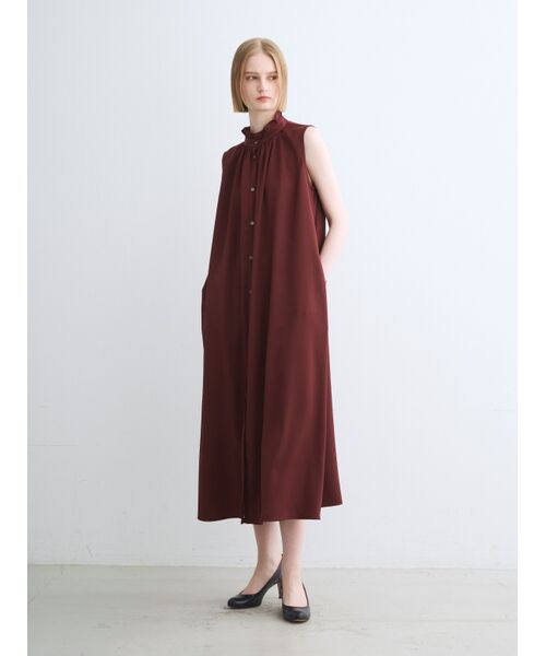 three dots / スリードッツ ドレス | Silky twill gather dress | 詳細6