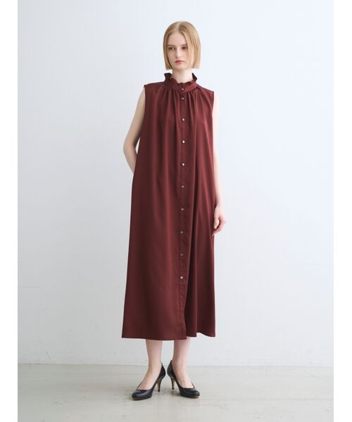 three dots / スリードッツ ドレス | Silky twill gather dress | 詳細7