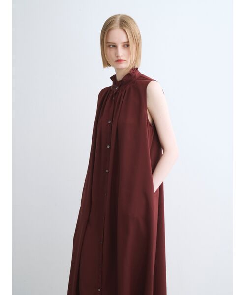 three dots / スリードッツ ドレス | Silky twill gather dress | 詳細8