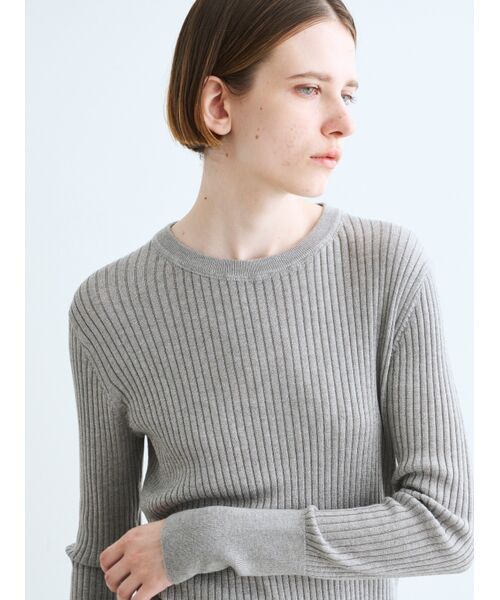 three dots / スリードッツ ニット・セーター | Lurex sweater rib knit tee | 詳細7