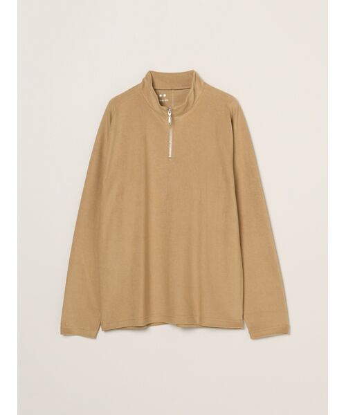 three dots/スリードッツ Men's compact pile half zip l/sT sand beige L three dots/スリードッツ Men's compact pile half zip l/sT sand beige L